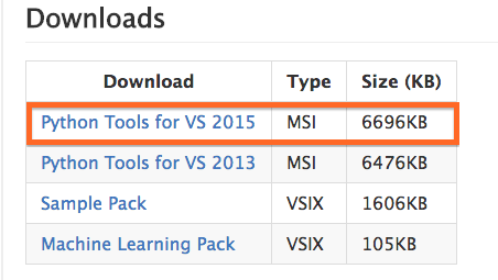 python tools for visual studio 2015 download