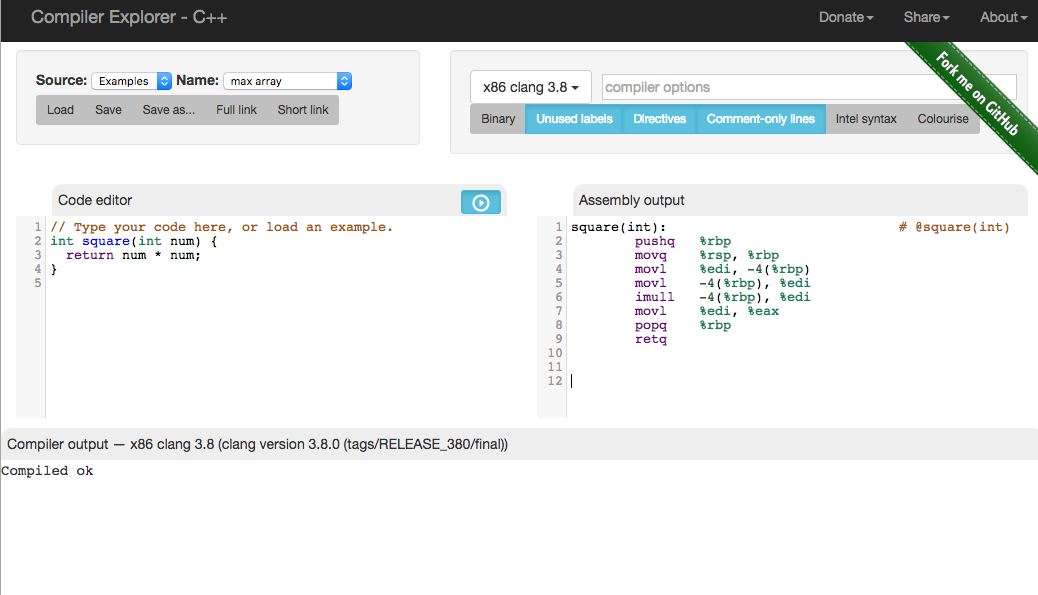 オンラインでコンパイル結果のアセンブリを確認 GCC Qiita