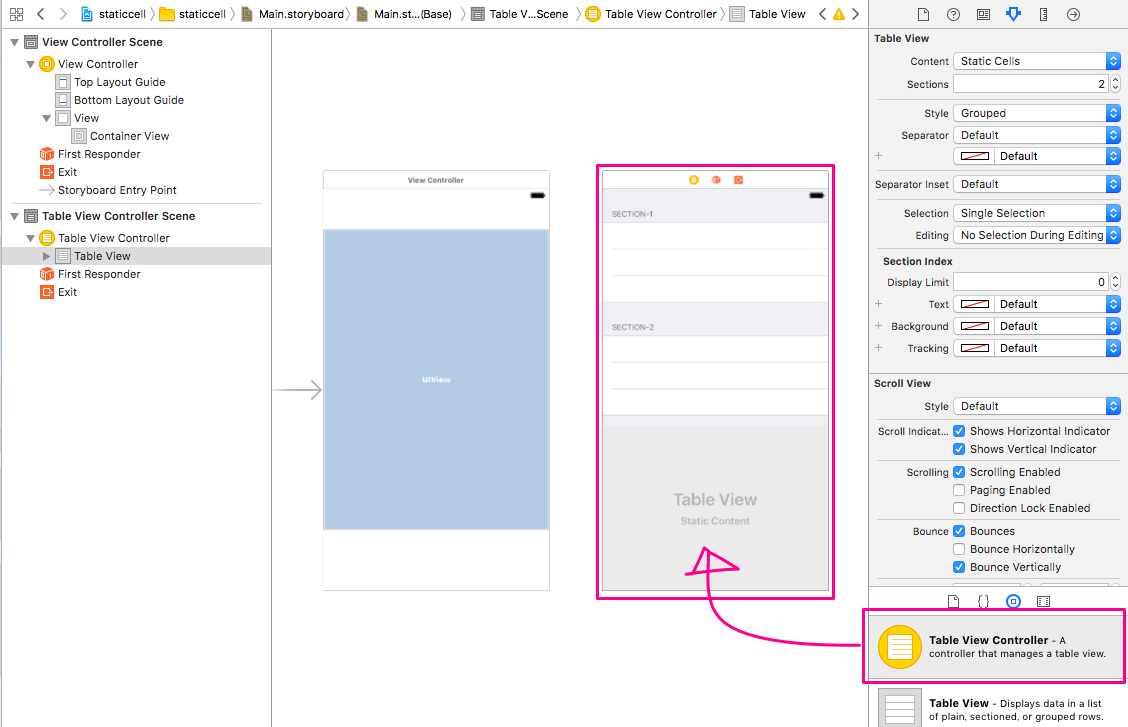 UIViewControllerにUITableViewのStatic Cellsを配置する方法 #iOS - Qiita