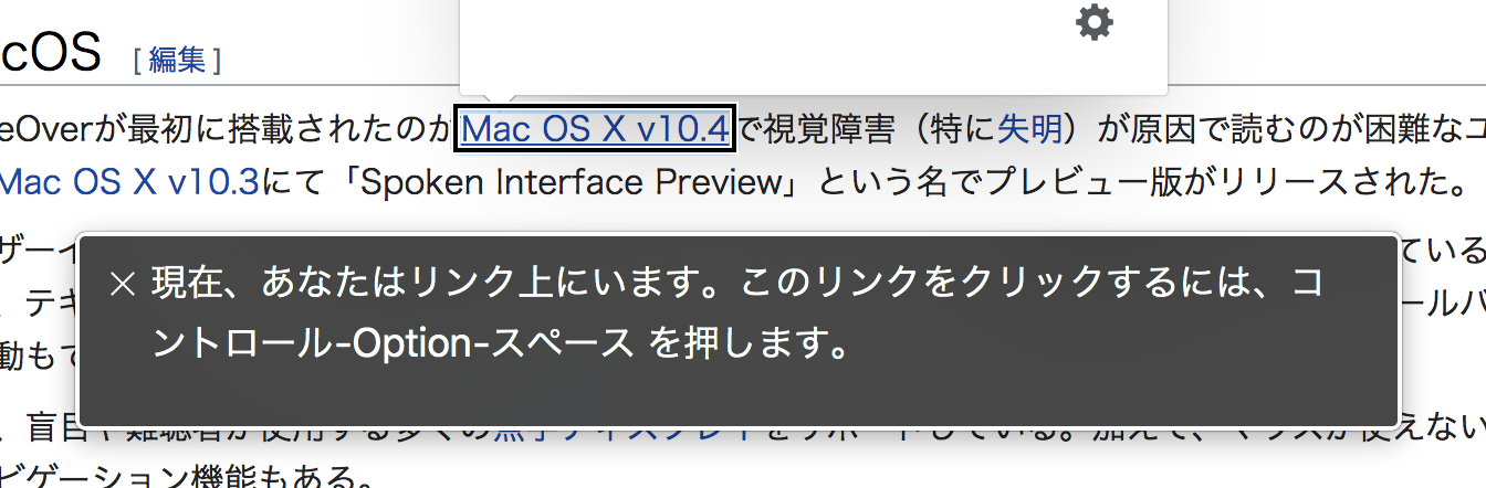 リンクの操作方法を VoiceOver が読み上げている様子