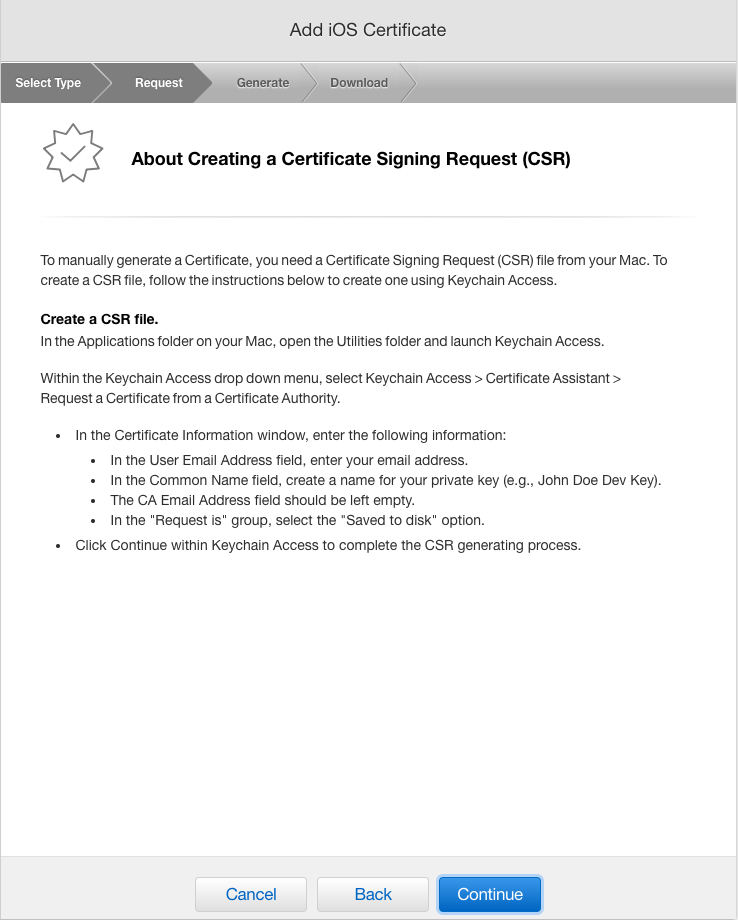 開発者証明書要求(CSR)の作成〜Certificates(CER)の作成まで iOS Qiita