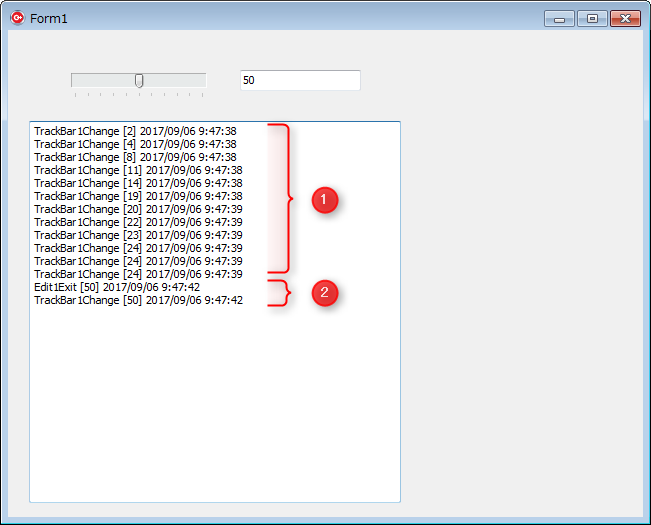 [廃版] C++ Builder > TTrackBar と TEdit > 値の同期 > TTrackBar:OnChange ...