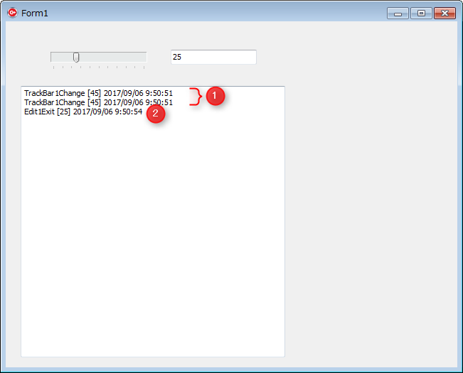 [廃版] C++ Builder > TTrackBar と TEdit > 値の同期 > TTrackBar:OnChange ...