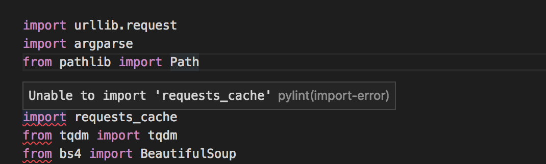 外部モジュールをimportすると、「Unable to import 'module-name' pylint(import error ...